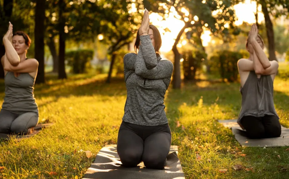 group practicing in nature